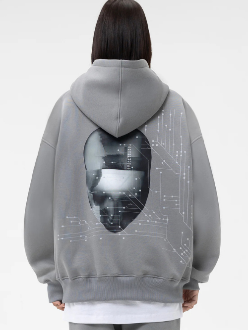 Kangaroo Pocket Hoodie With Artificial Intelligenc - Grey